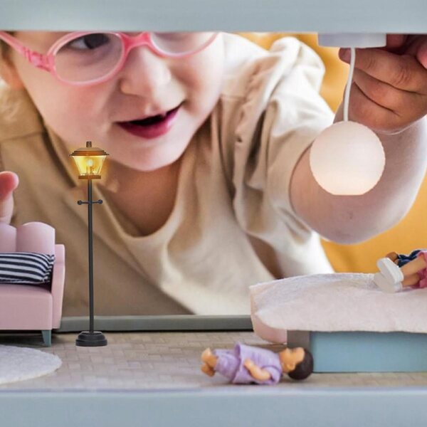 Stehlampe für Puppenhaus 1:12 mit Batterie und Schalter, Schwarz