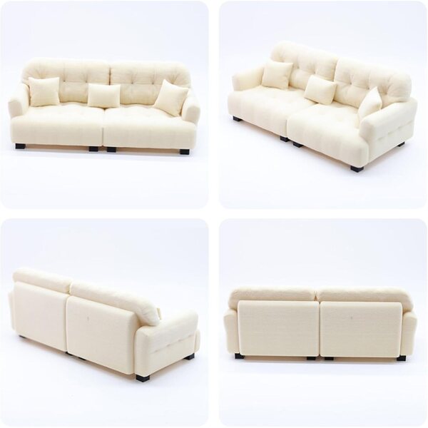 Mini-Sofa im Maßstab 1:12 für Puppenhaus, weiche, beflockte Cremefarbe
