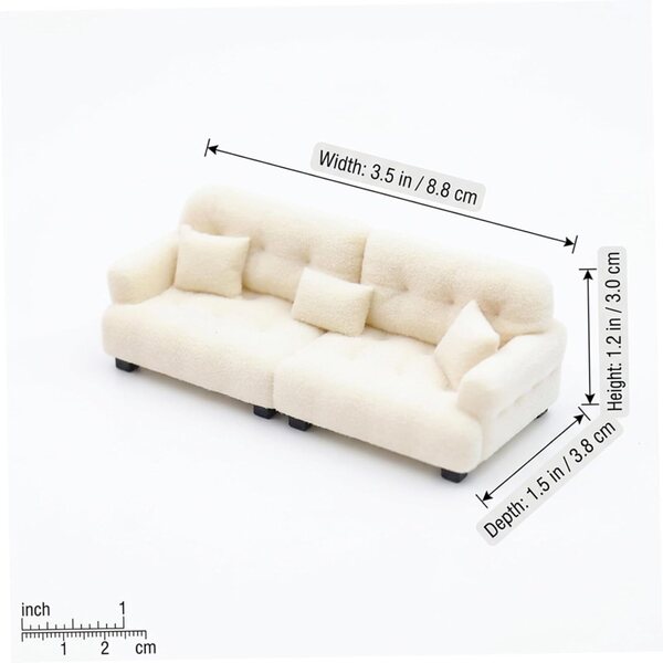 Mini-Sofa im Maßstab 1:12 für Puppenhaus, weiche, beflockte Cremefarbe