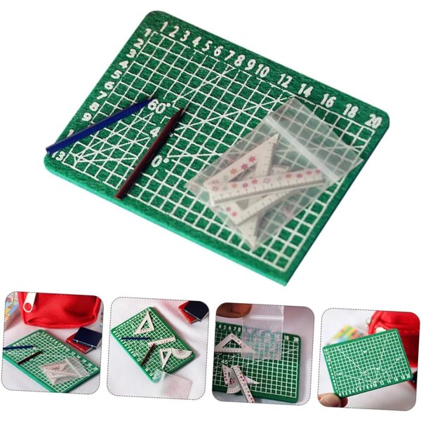 Hemobllo Set vu 5 Schneid Alfombrillen mat Lineal Miniatur EVA fir Heem 1:12 an 1:6