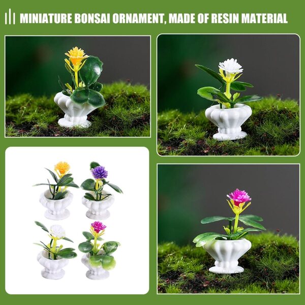 Hemobllo Set vun 8 Miniaturharz Bonsai fir Heem a Gaart Dekoratioun.