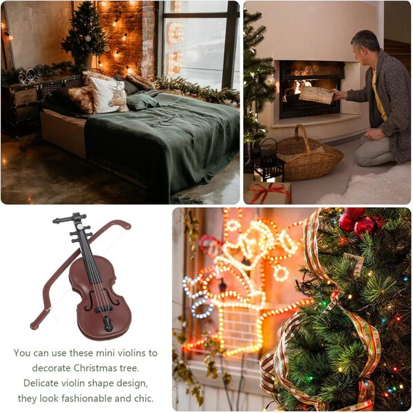 20 dekorative Mini-Geigen mit Holzstruktur für Weihnachtsdekorationen und Bastelarbeiten