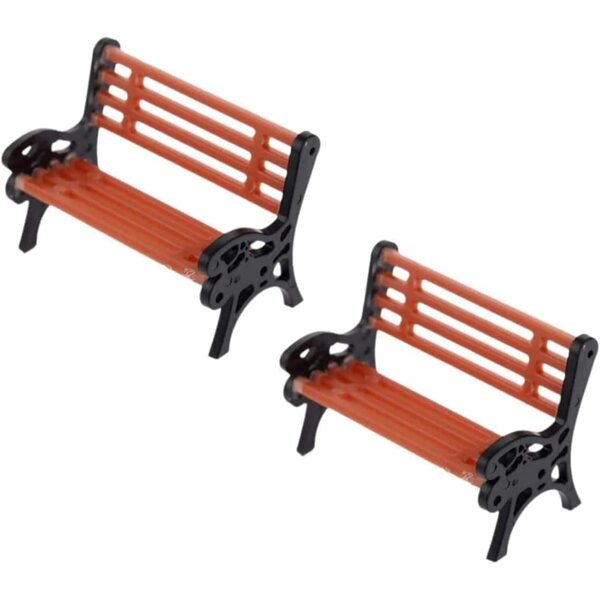 Set 2 Panchine Miniatura Scala 1:12 Marrone Dettagli Realistici per Casa Bambole