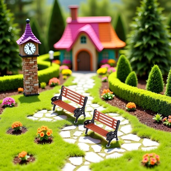 Set 2 Panchine Miniatura Scala 1:12 Marrone Dettagli Realistici per Casa Bambole