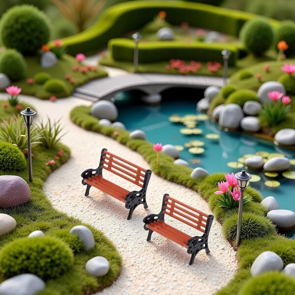 Set 2 Panchine Miniatura Scala 1:12 Marrone Dettagli Realistici per Casa Bambole