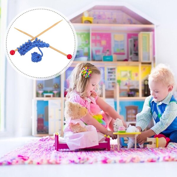Hemobllo Mini pulls tricotés pour maisons de poupées - 2 pièces en bois bleu