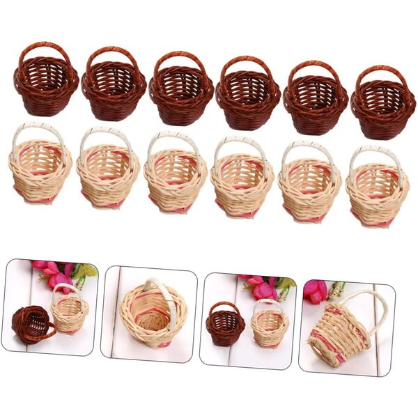 Hemobllo 12 Piezas de Cesta Tejida de Ratán para Decoración de Mini Casas, Práctica y Resistente, Adecuado para Fiestas y Almacenamiento Color Aleatorio
