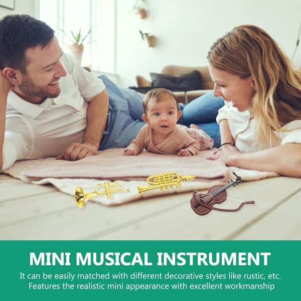 Hemobllo Set med 5 Mini-plastmusikinstrument för dockskåp
