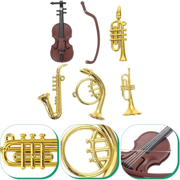 Hemobllo Set med 5 Mini-plastmusikinstrument för dockskåp