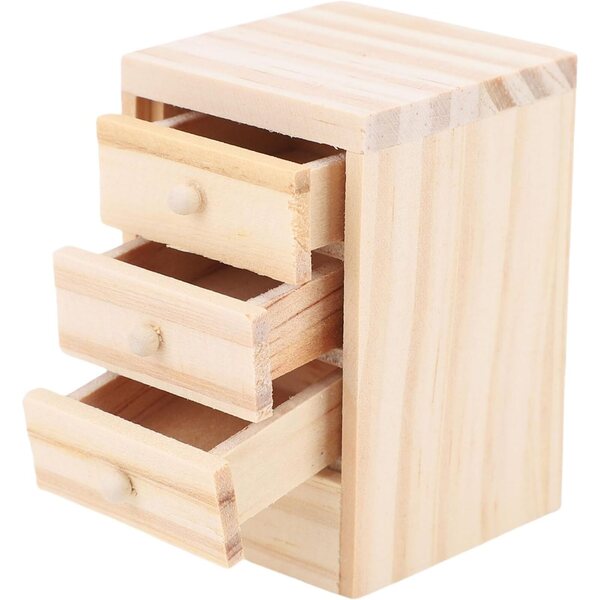 Comodino Miniatura in Legno per Casa delle Bambole con Cassetto Apribile, 4,2x4,3x6,5 cm