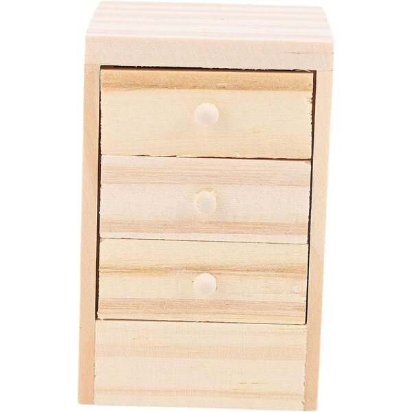 Comodino Miniatura in Legno per Casa delle Bambole con Cassetto Apribile, 4,2x4,3x6,5 cm