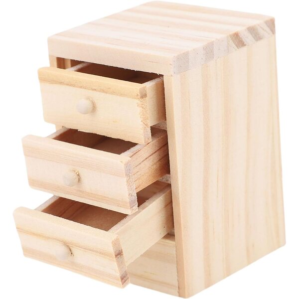 Comodino Miniatura in Legno per Casa delle Bambole con Cassetto Apribile, 4,2x4,3x6,5 cm