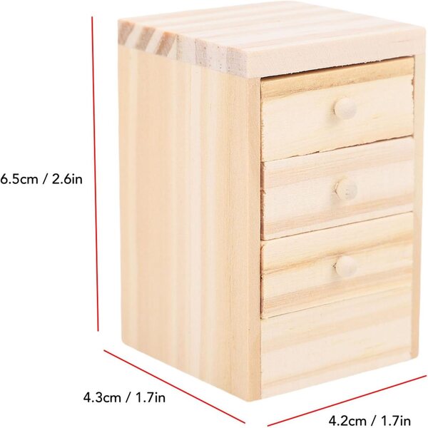 Comodino Miniatura in Legno per Casa delle Bambole con Cassetto Apribile, 4,2x4,3x6,5 cm