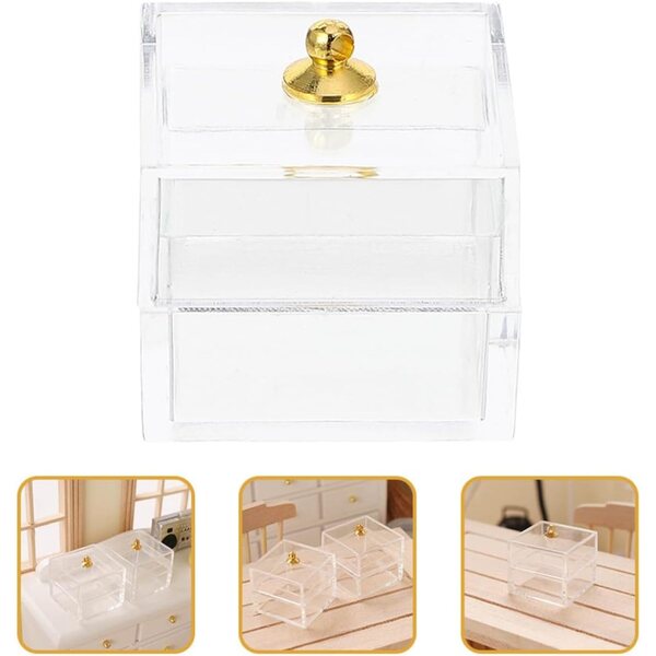 Hemobllo Set vu 5 Mini Transparent Plastikkëschte fir 1/12 Poppenhaiser