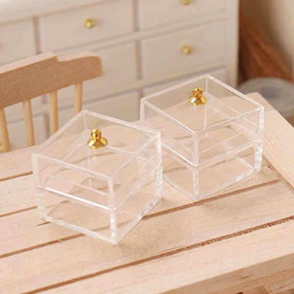 Hemobllo Set vu 5 Mini Transparent Plastikkëschte fir 1/12 Poppenhaiser
