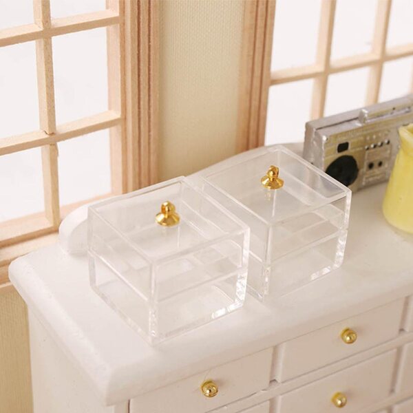 Hemobllo Set vu 5 Mini Transparent Plastikkëschte fir 1/12 Poppenhaiser