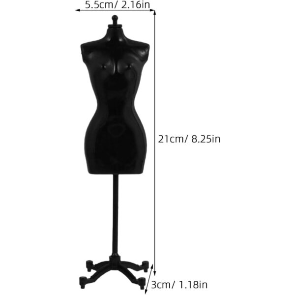 WOONEKY Set van 6 mini-kunststof mannequinhouders voor poppenkleding, zwart