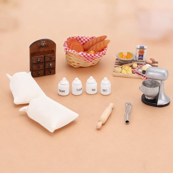 Accessori da Cucina Miniatura 1:12 per Bambole, Set Realistico e Dettagliato