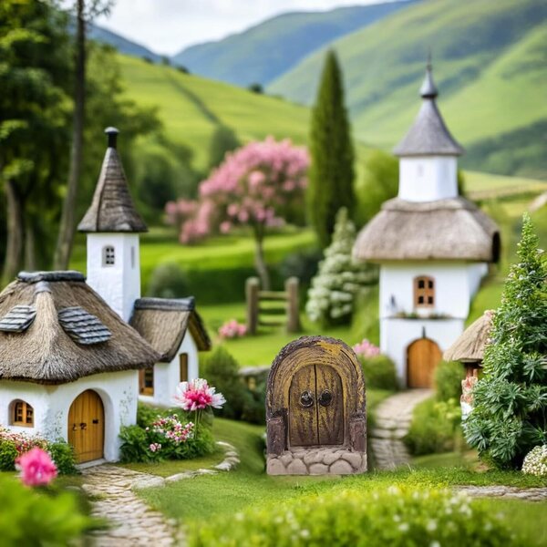 HOODANCOS Miniatur-Gartentüren, 2 Stück, aus olivgrünem Holz und PVC