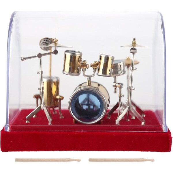 Pilipane Instrumento Musical en Miniatura, Modelo de batería, Exquisito, Hecho a Mano, Chapado en Oro, Pantalla de Cobre, Mini Adornos, artesanía, Escritorio para el hogar, decoración de (14cm)