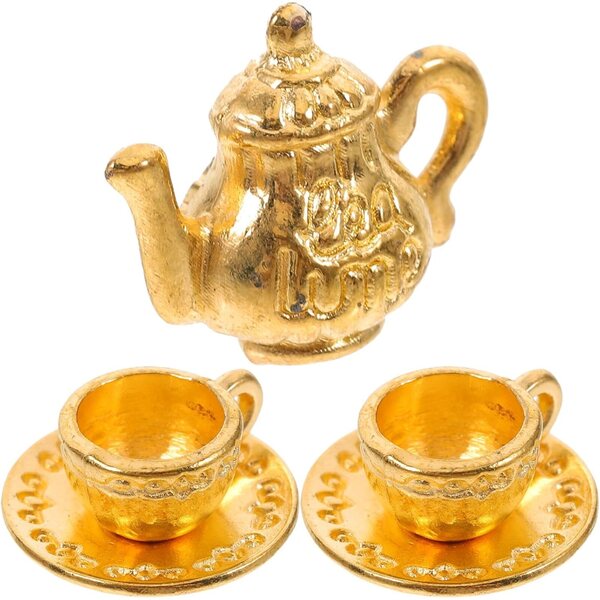 Hemobllo Miniature Golden Tea Set 3 Pieces for Vintage Doll Houses