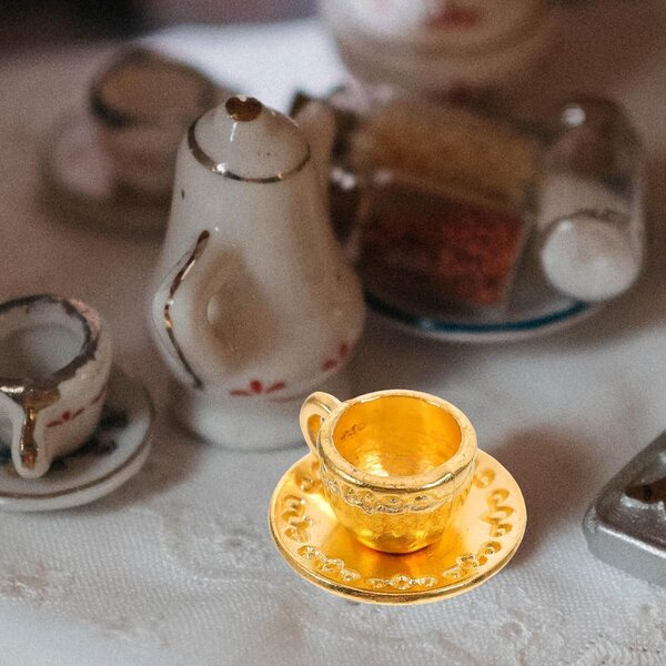 Hemobllo Service à thé doré miniature 3 pièces pour maisons de poupées vintage