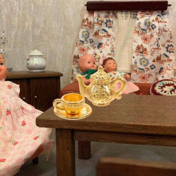 Hemobllo Service à thé doré miniature 3 pièces pour maisons de poupées vintage