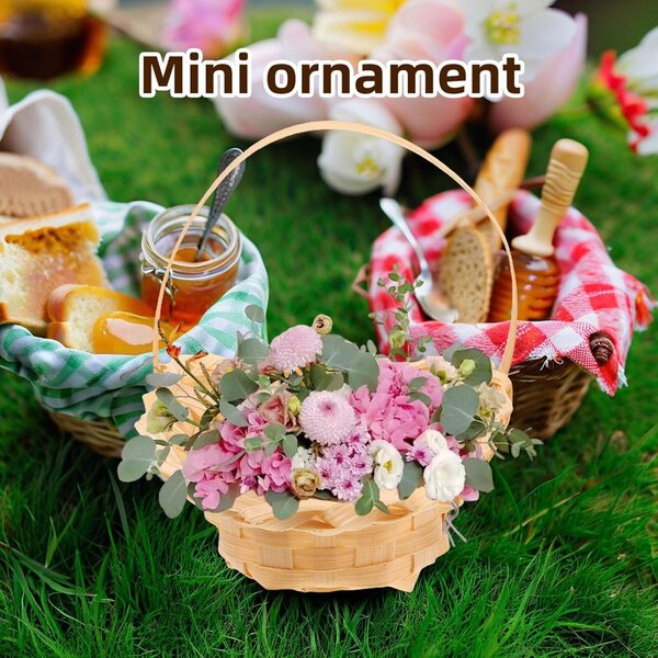 Hemobllo Set vun 10 Mini Bambus Kuerf fir Poppenhaiser an Dekoratiounen