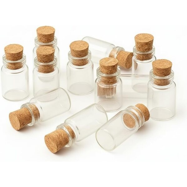 10 tarros de vidrio para casa de muñecas, miniatura: botellas de vidrio a escala 1/12, contenedor de alimentos para cocina, restaurante, mini recipiente vacío con corcho, accesorios de casa de muñecas