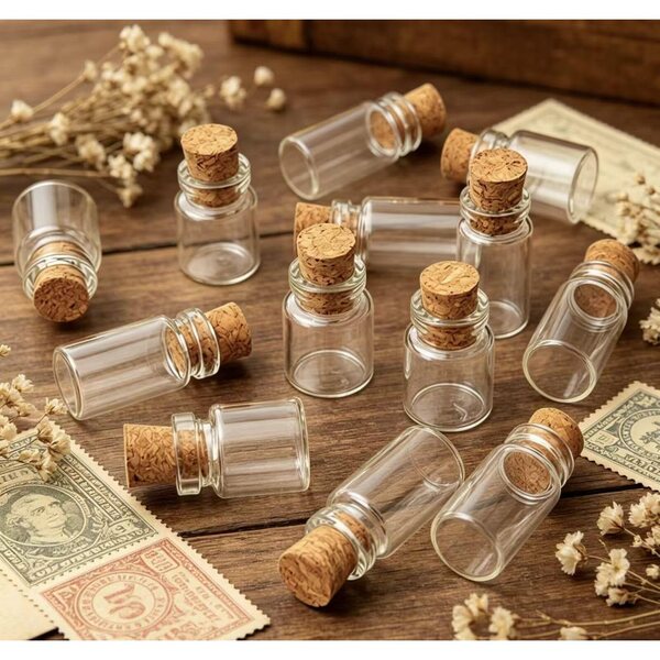 10 tarros de vidrio para casa de muñecas, miniatura: botellas de vidrio a escala 1/12, contenedor de alimentos para cocina, restaurante, mini recipiente vacío con corcho, accesorios de casa de muñecas