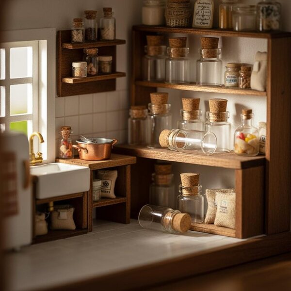 10 tarros de vidrio para casa de muñecas, miniatura: botellas de vidrio a escala 1/12, contenedor de alimentos para cocina, restaurante, mini recipiente vacío con corcho, accesorios de casa de muñecas