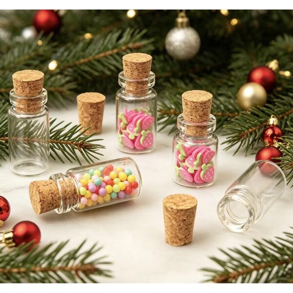 10 tarros de vidrio para casa de muñecas, miniatura: botellas de vidrio a escala 1/12, contenedor de alimentos para cocina, restaurante, mini recipiente vacío con corcho, accesorios de casa de muñecas