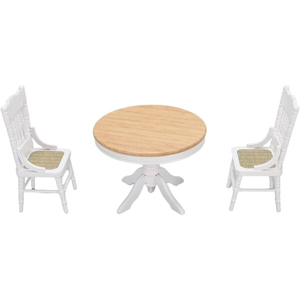 Puppenhaus-Set aus massivem Holz im Maßstab 1:12 mit Tisch und Stühlen, 3-teilig