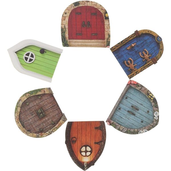 Set of 6 Mini Wooden Doors for Fairy Garden, Natural Brown Miniature Decorations