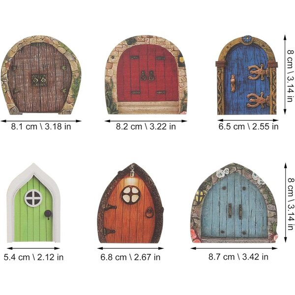 Juego de 6 mini puertas de madera para jardín de hadas, decoraciones en miniatura de color marrón natural