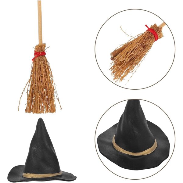 Hemobllo Mini-Hexenhüte und Besen für Halloween, 10-teiliges Set