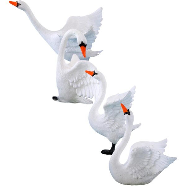 Hemobllo Mini-Figuren aus weißen Plastikschwänen, Set mit 4 dekorativen Teilen für Garten und Bonsai