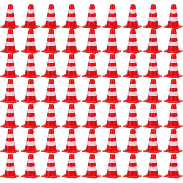 Mini coni stradali rossi 64 pezzi in plastica ABS per modellini, giochi e allenamento