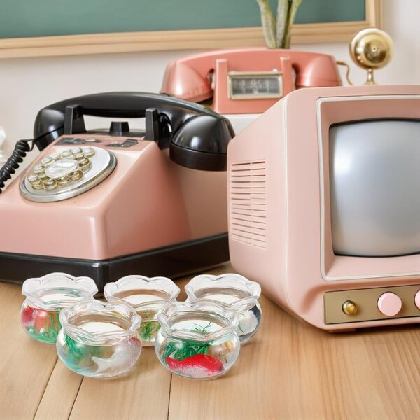 Hemobllo Set 5 Mini-Aquarien für Koi-Fische mit dekorativen Pflanzen aus PVC