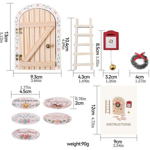 Porta de madeira em miniatura para decorações de Natal e sala de aula criativa Bsbkoj