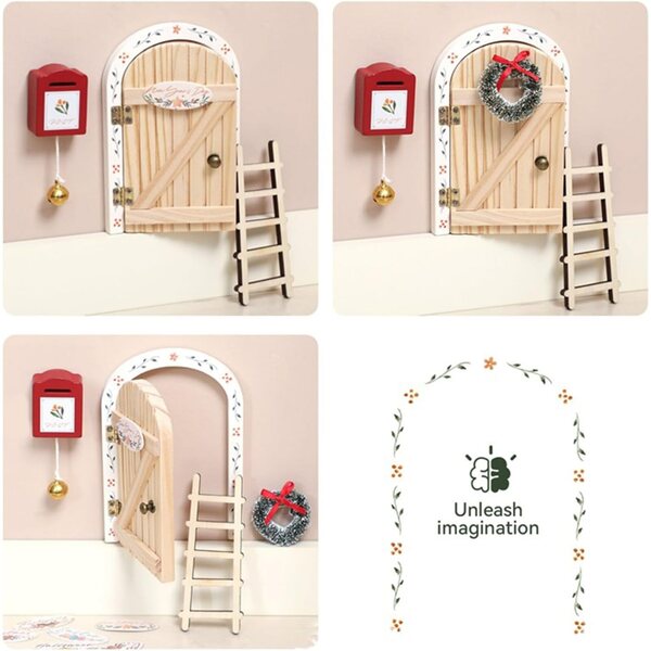 Porta de madeira em miniatura para decorações de Natal e sala de aula criativa Bsbkoj