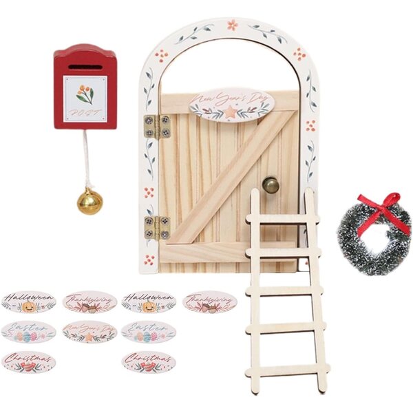 Porta de madeira em miniatura para decorações de Natal e sala de aula criativa Bsbkoj