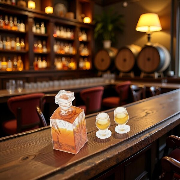 Miniaturní sada lahví na víno a whisky 1:12, model baru Dollhouse