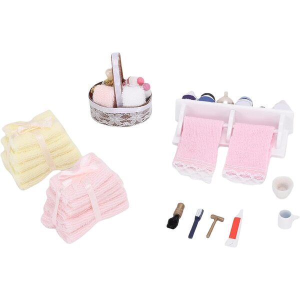 1:12 Puppenhaus-Miniatur-Badezimmer-Set aus Holz und Baumwolle