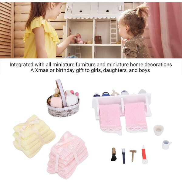 1:12 Puppenhaus-Miniatur-Badezimmer-Set aus Holz und Baumwolle