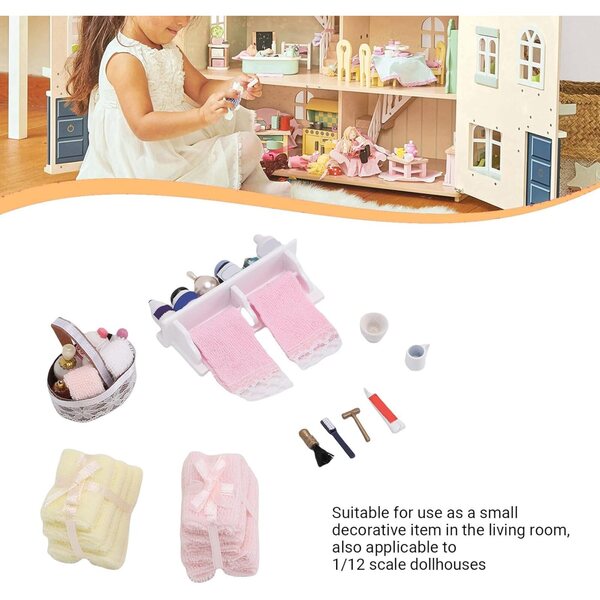 1:12 Puppenhaus-Miniatur-Badezimmer-Set aus Holz und Baumwolle