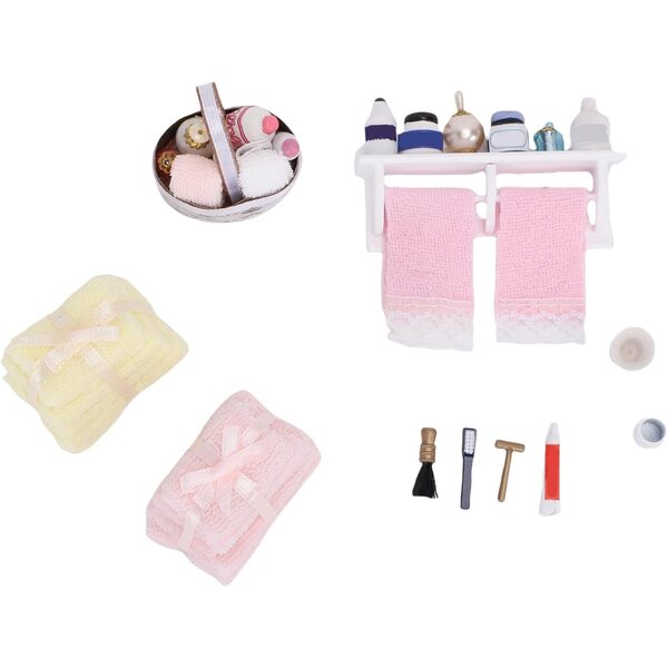 1:12 Puppenhaus-Miniatur-Badezimmer-Set aus Holz und Baumwolle