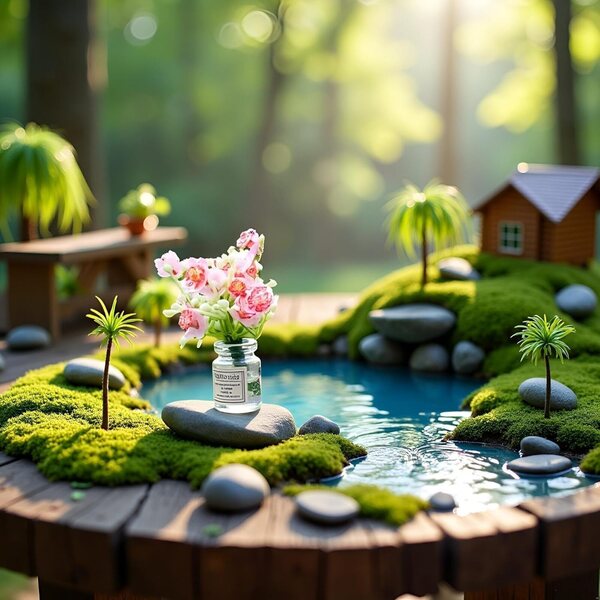 Miniatuur Rose Glass Flower Set, schaal 1:6 realistische bamboe decoratie