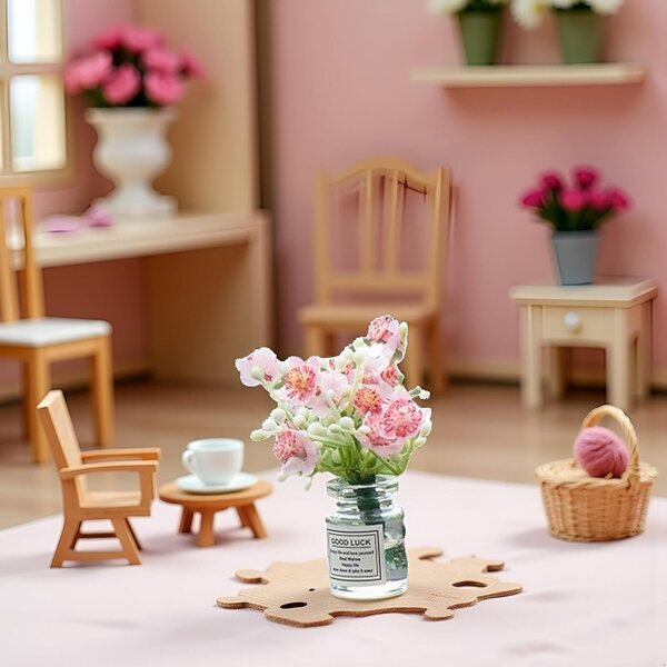 Miniatuur Rose Glass Flower Set, schaal 1:6 realistische bamboe decoratie