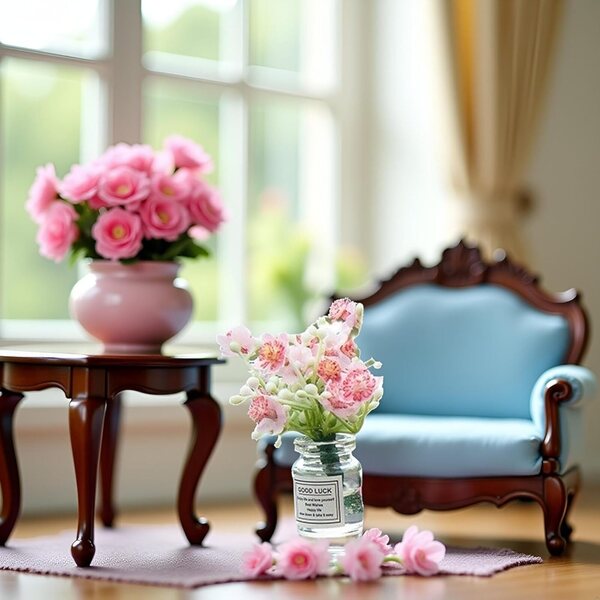 Miniatuur Rose Glass Flower Set, schaal 1:6 realistische bamboe decoratie